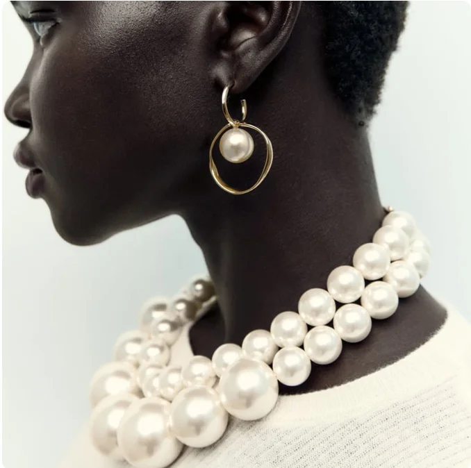 Luxury New Za Multilayer Imitation Pearl Necklace Earrings For Women