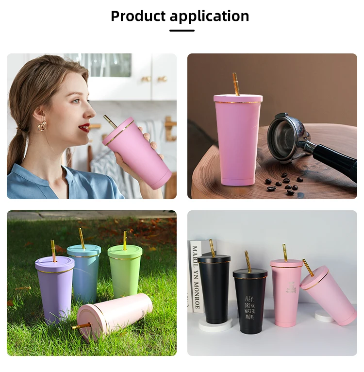 Stainless steel drinking cups coffee mug with lid double wall vacuum insulated tumbler with straw sippy cup