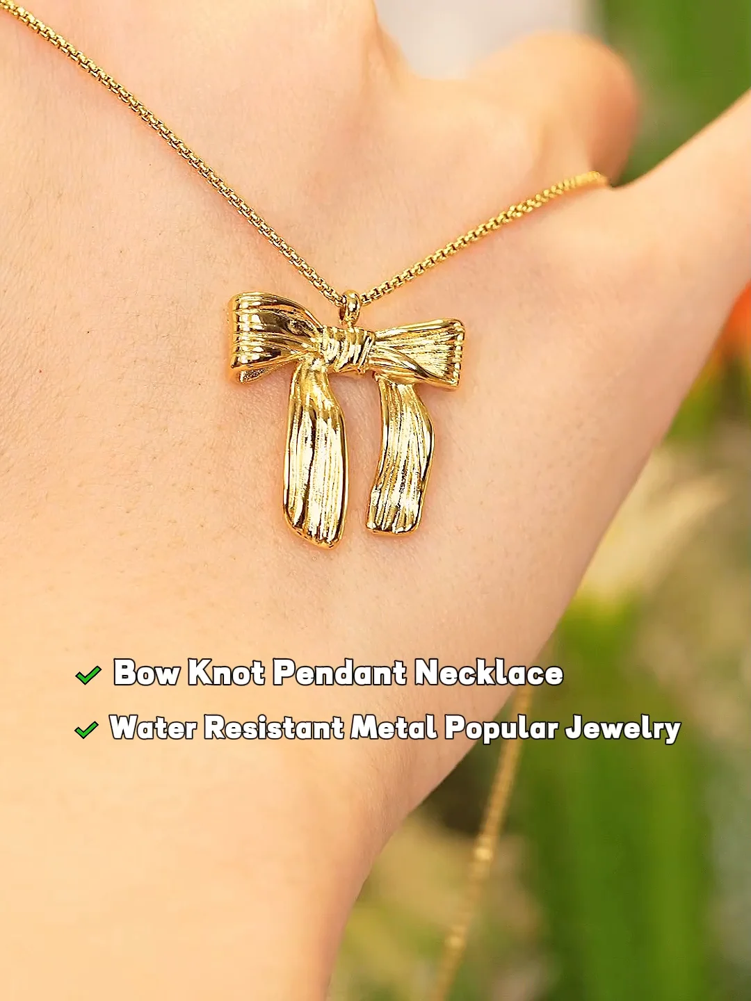 JINYOU 3608 Fashion Stainless Steel Bow Knot Pendant Necklace