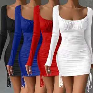 Ladies' Stylish and Sexy A-Line Short Dress Low Cut and Tight Fitting with Empire Waistline and Ruched Decoration