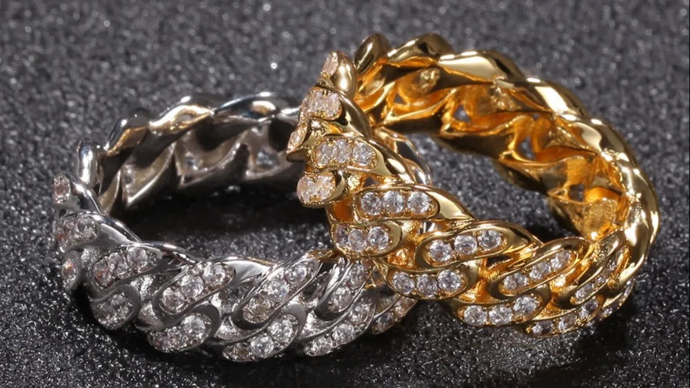 bling bling cz paved brass cuban chunky rings for women men