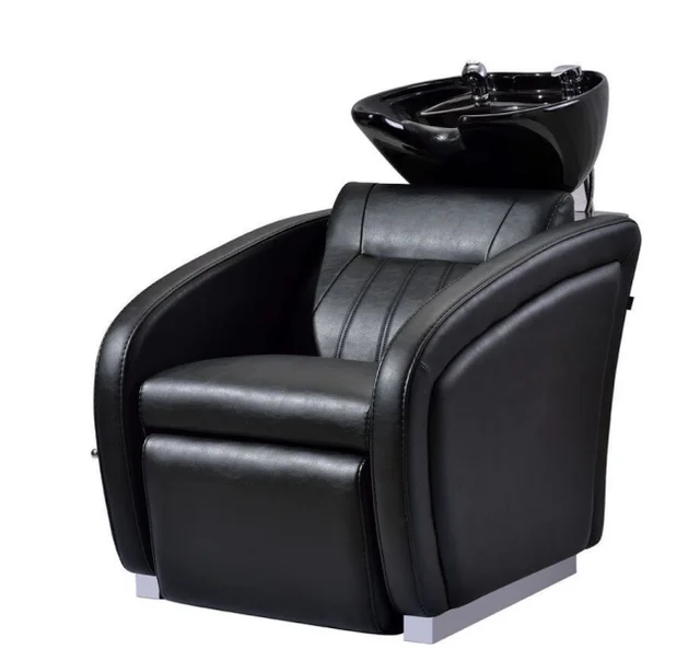 Comfortable Backwash Shampoo Station Chair Adjustable Ceramic Hair Wash Bowl with Chair for Barber Shop Beauty Salon Equipment