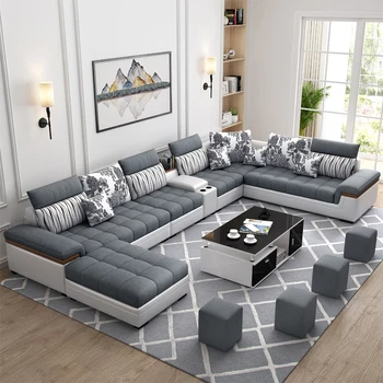 Fabric U Shape Sofa Home Furniture Modern Couch Living Room Sofas ...