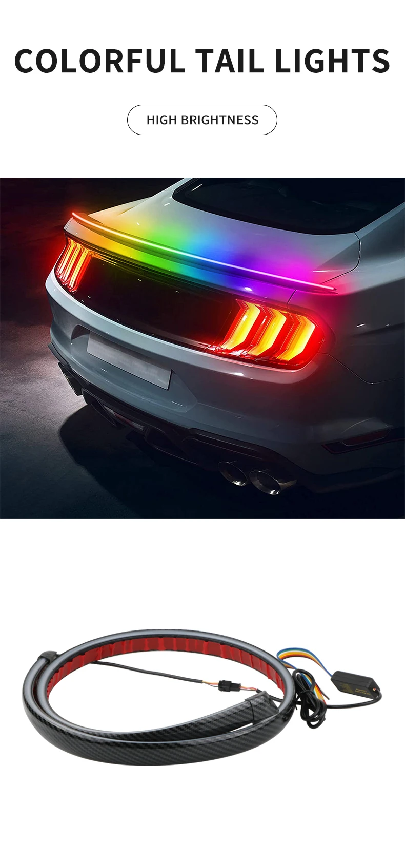 Car Led Rear Spoiler Light Neon Warning Tail Light Strip Waterproof Rgb