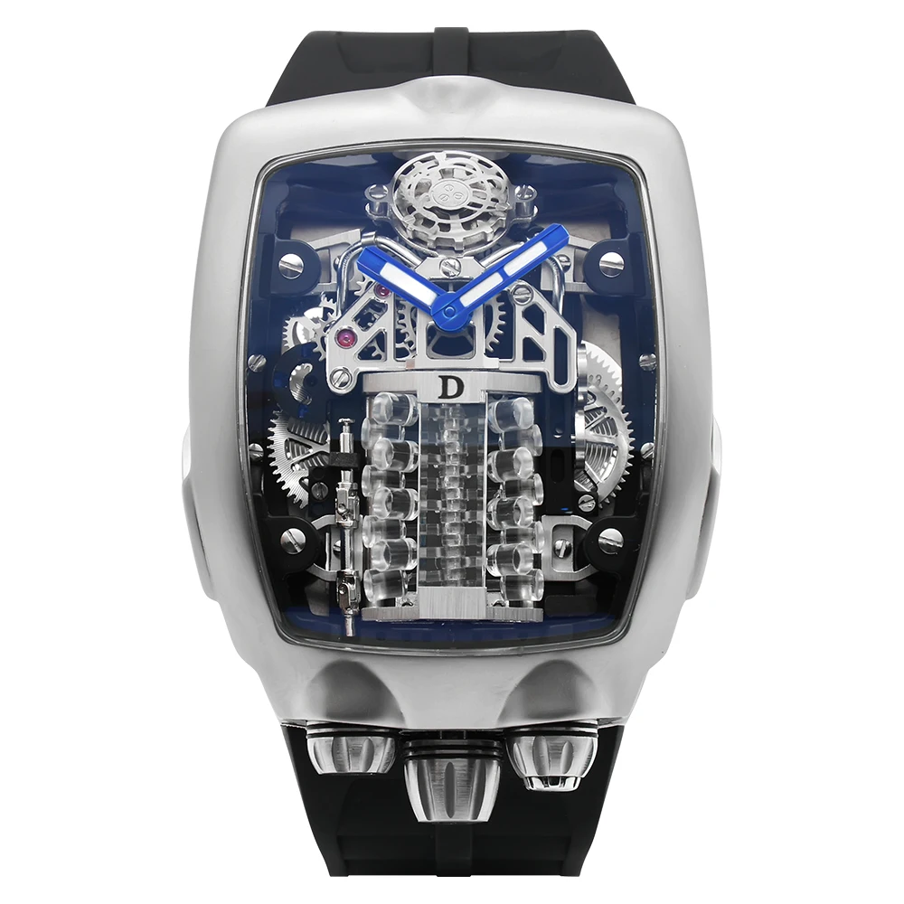 Custom Special Design Luxury Mens Automatic Watch Skeleton Automatic Mechanical Watch with High Grade Silicone Band