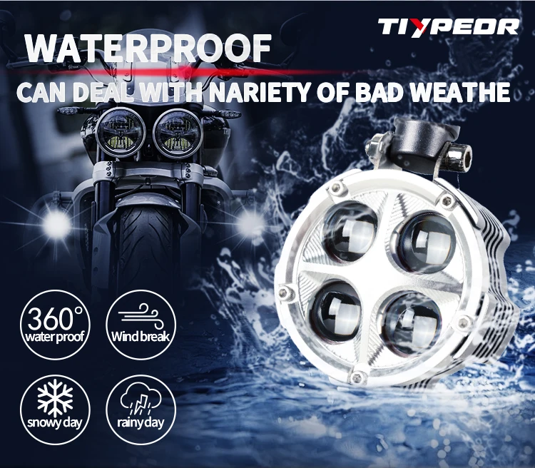 TIYPEOR Super Bright Motorcycle Headlight Spotlight for Off-Road ATV UTV Electric Vehicle Auxiliary Fog Light CNC Aluminum Light factory