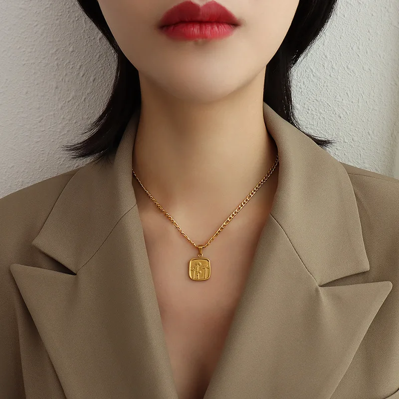 Square Dandelion Charm 18k Gold Plated 