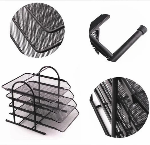 TQVAI Lot de 5 Empilable Métal Corbeille a Courrier Organiseur de Bureau Porte Revue Bureau Trieur Documents A4 Rangement Papier Range Courrier, Noir