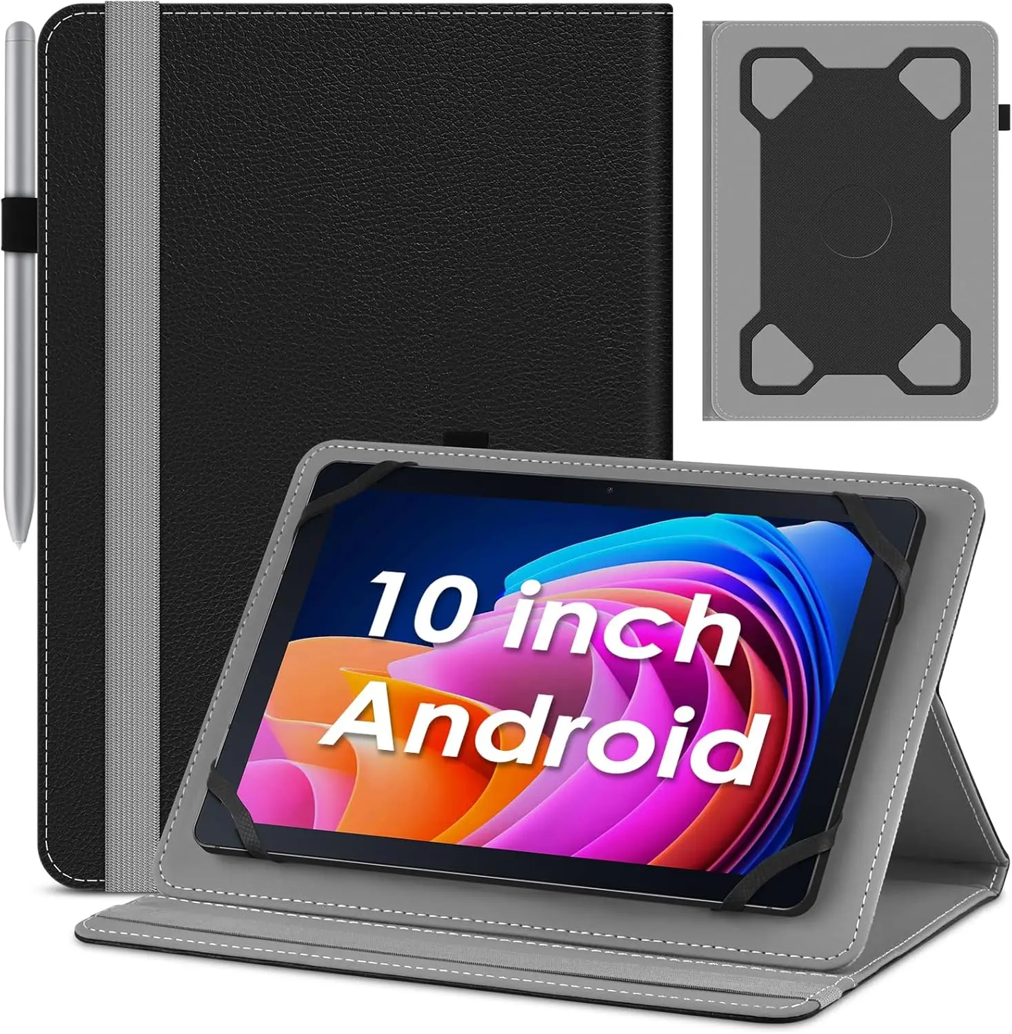 Universal 10 Inch Tablet Case Protective Folio Stand for 9.6-10.5 Inch Tablets PU Leather Covers Genuine Leather with Pen Slot details