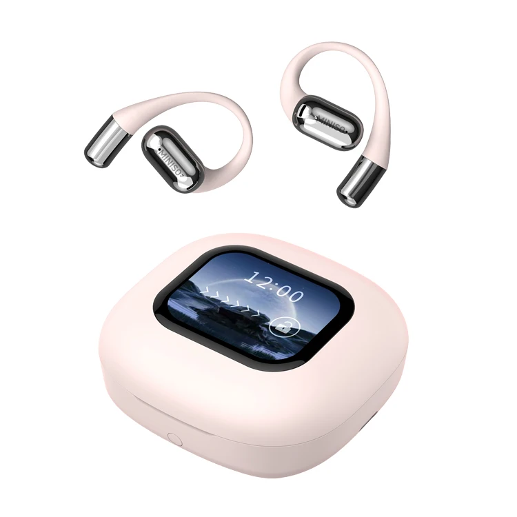 Open Ear AI Headphones with LCD Screen True Wireless Bone Conduction LED Battery Indicator for Bluetooth 5.4/6.0 Earhooks