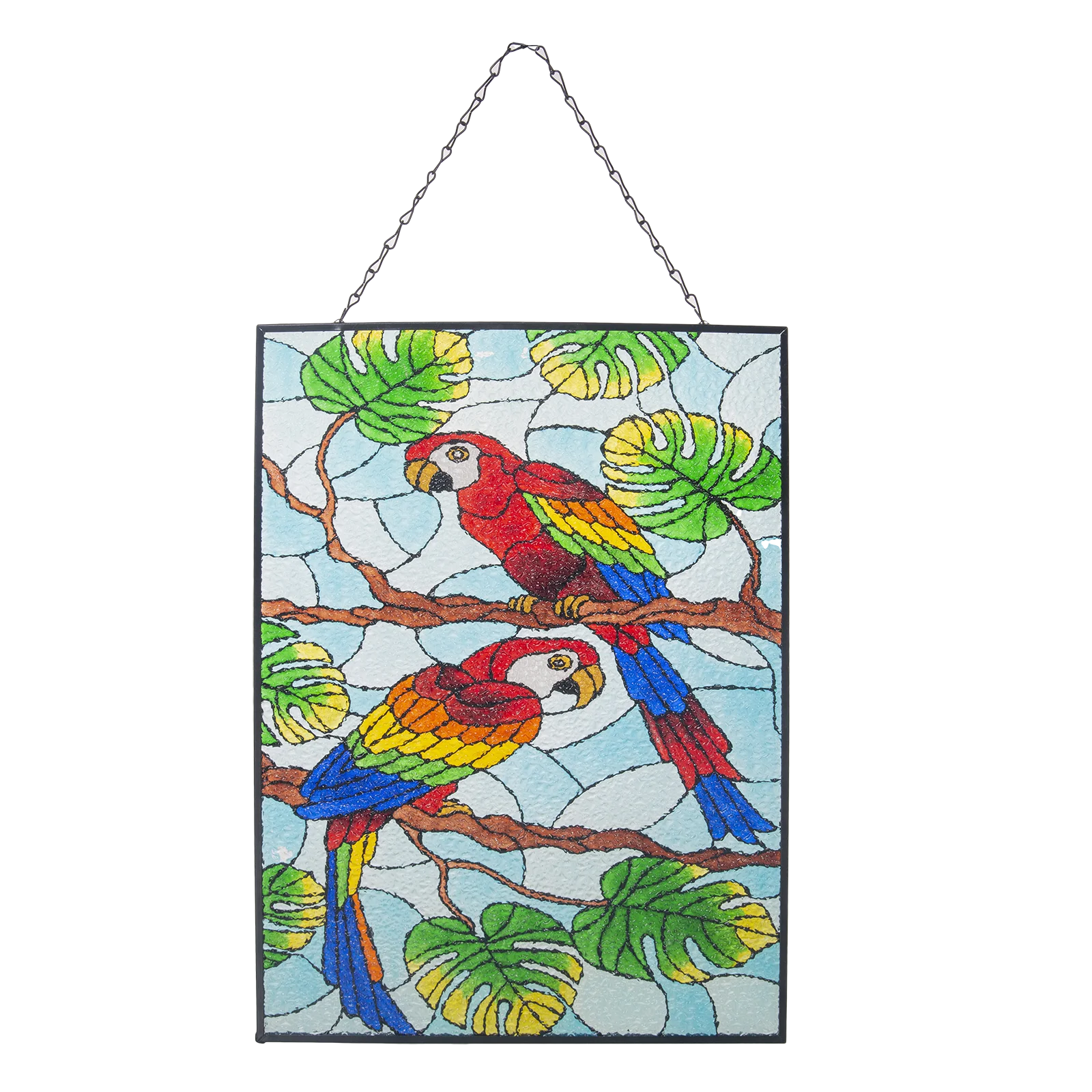 Parrot Bird Stained Glass Window Hangings, Suncatcher Hand Painted Stained Glass Panels,Glass  Wall Art