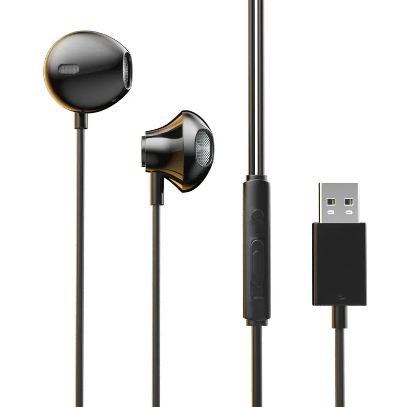 Computer Earphone USB Wired Earbuds 2.5M USB Headset Gaming Headphones Connect with Mic and Volume Control