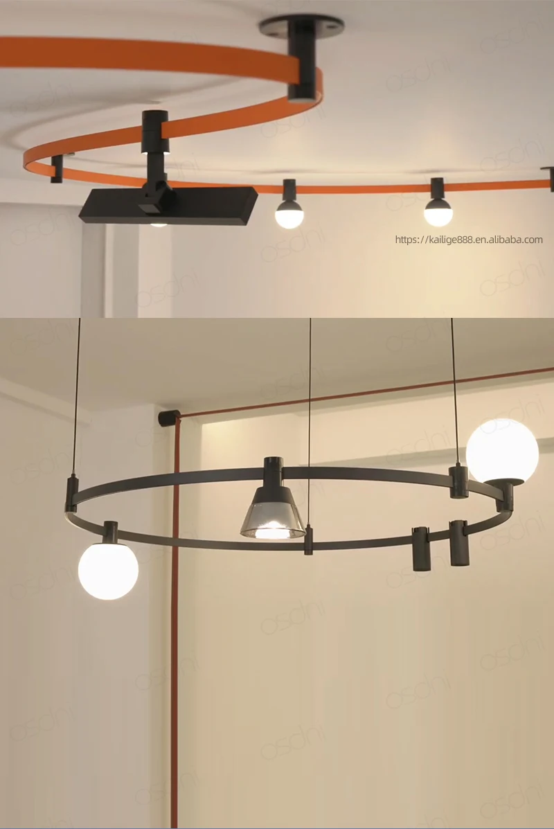 现代表面曲线线性柔性发光二极管轨道灯圆形智能涂鸦紫蜂无线轨道Diy Dc48V装饰吊灯