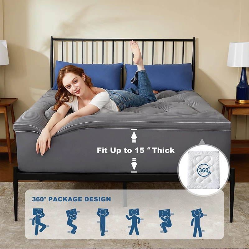 King Queen Size Thick Top Pad Back Pain Relief Polyester Mattress Topper with  6-18 Inches Deep Pockets factory