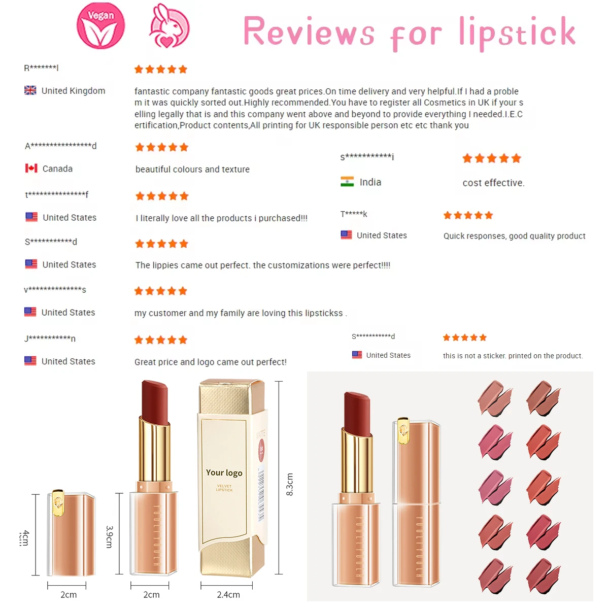 Free Sample Natural Beauty Top Lady Lipstick Water Proof Lightweight Soft Cruelty Free Hot Sales 10 Colors