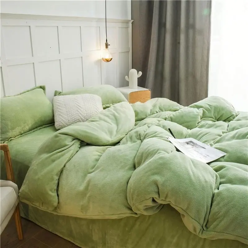 
 Двухразмерный цветной тканый простой окрашенный лохматый льняной вельветовый фланелевый пододеяльник набор  