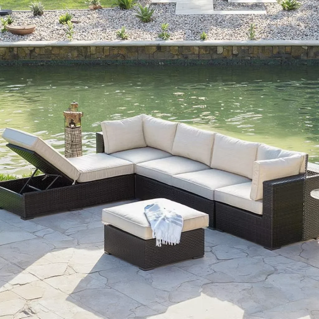 Customizable Aluminum Outdoor Bamboo Furniture Set L U Shape