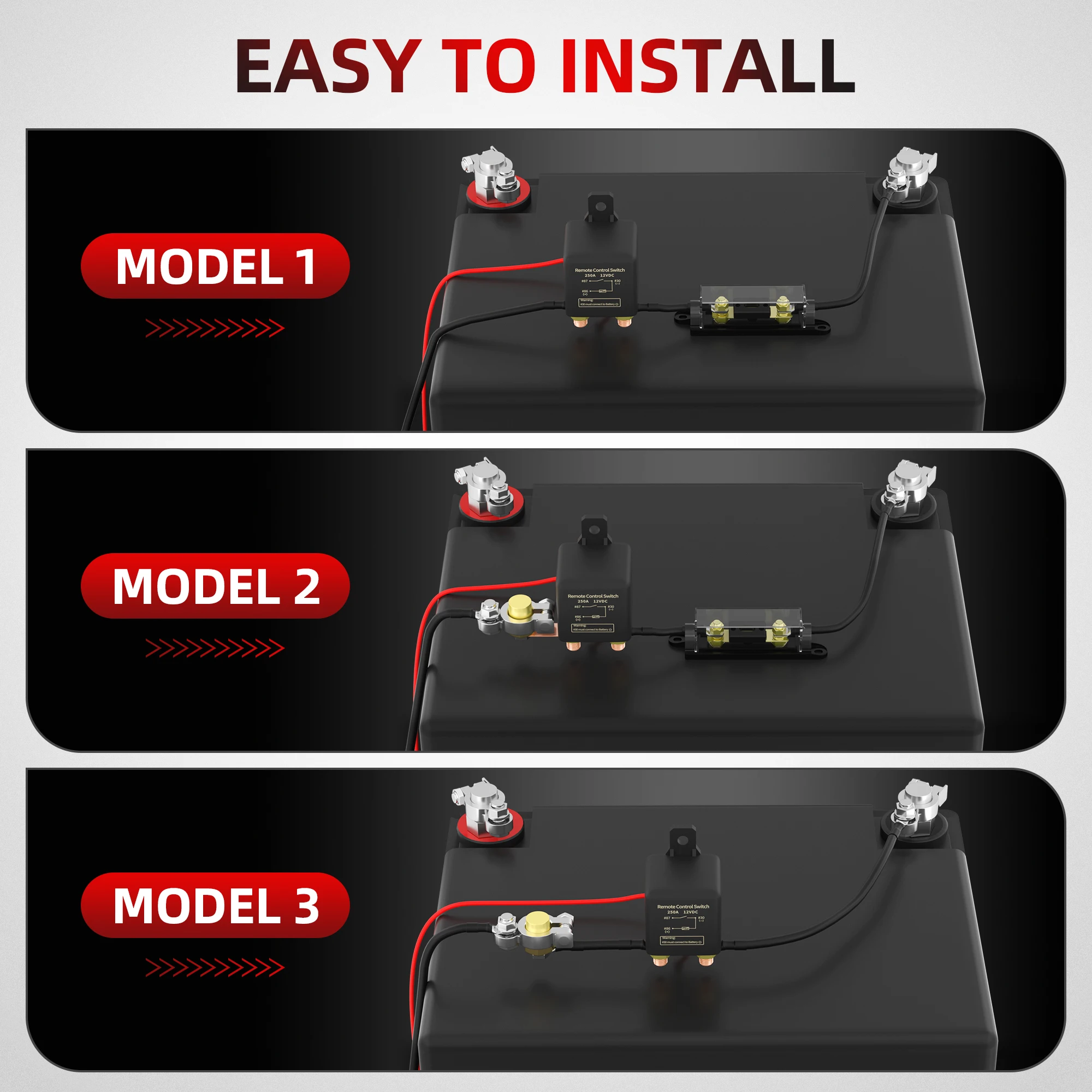 250A Remote Battery Disconnect Switch 12V Wireless Remote Control Switch Car Battery Cut Off Switch Remote Control