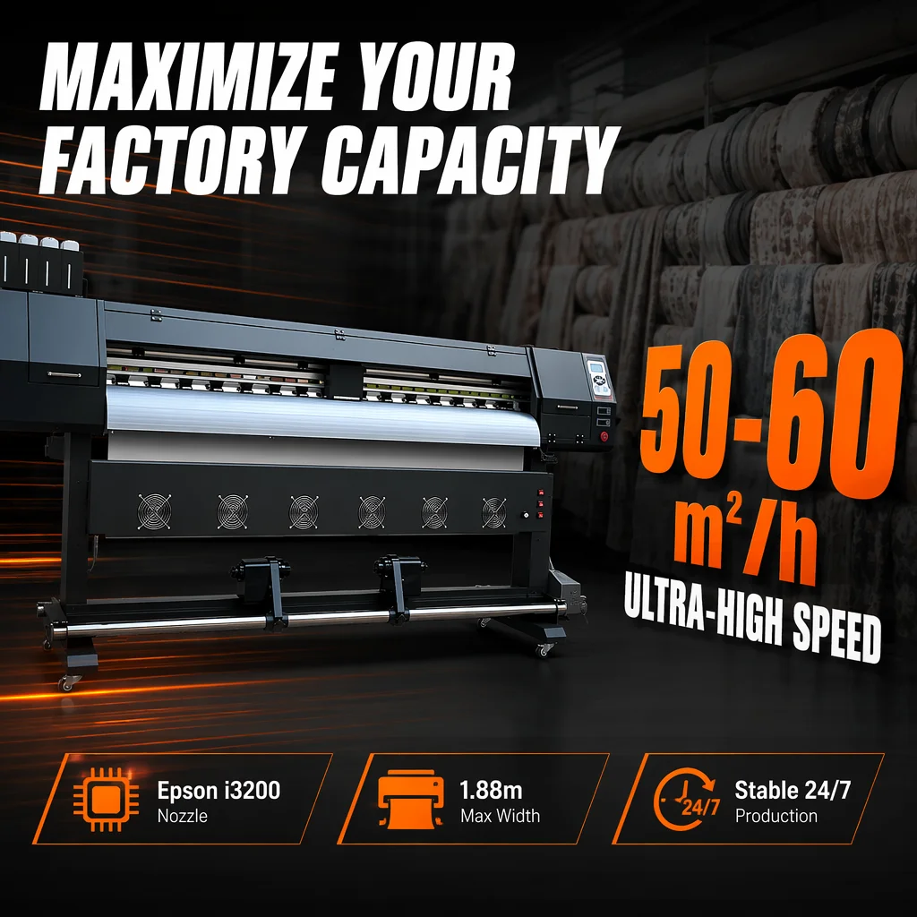 Industrial Wide Format Sublimation Inkjet Printer 1.88m Flex Sportswear Fabric Textile Printing