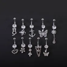 New hot stainless steel double peach heart belly button ring micro-inset zircon butterfly belly button nail puncture jewelry