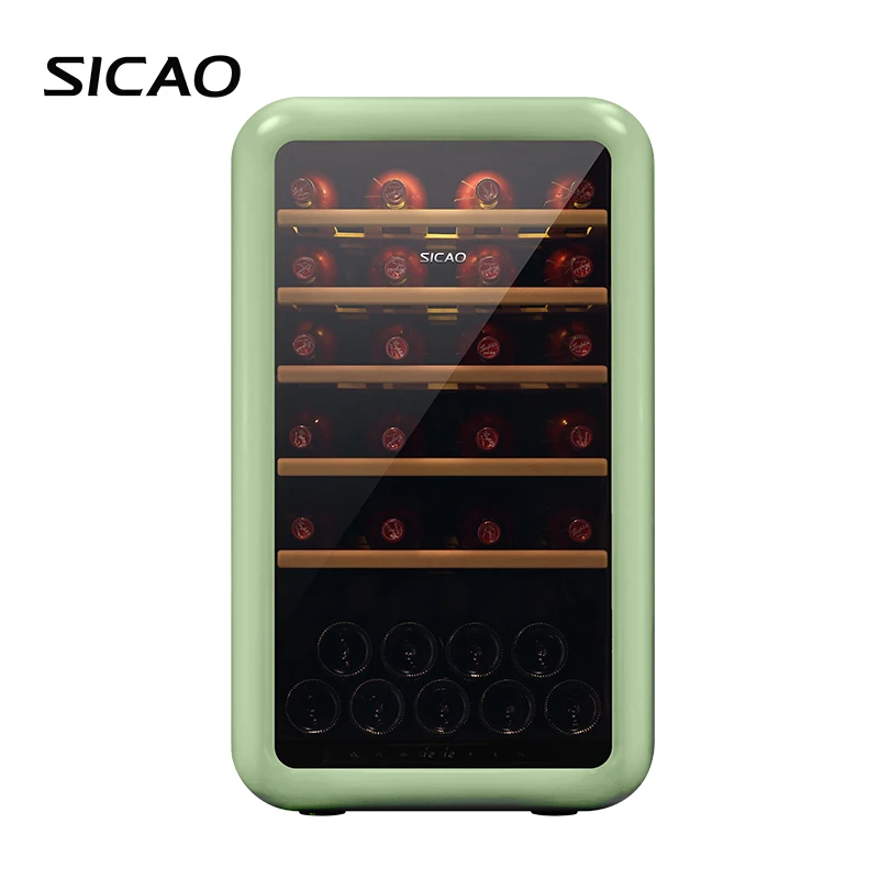Sicao アンティーク冷蔵庫 グリーン ミニワインクーラー ステンレス製