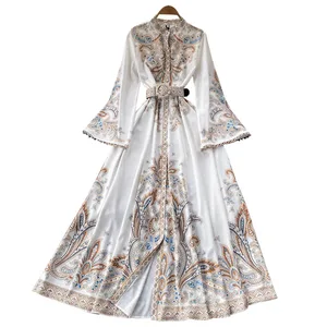 Arab Chiffon Abaya Women's Long Sleeve Notch O Neck Waistband Moroccan Evening Dresses Costume Factory