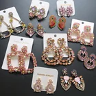 Kaimei ZA Crystal Rhinestone Women Earrings Vintage Flower Round Heart Geometric Long Dangle Drop Earrings Christmas Gift 2020