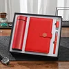 Four piece set of red cup+pen+notebook+USB flash drive