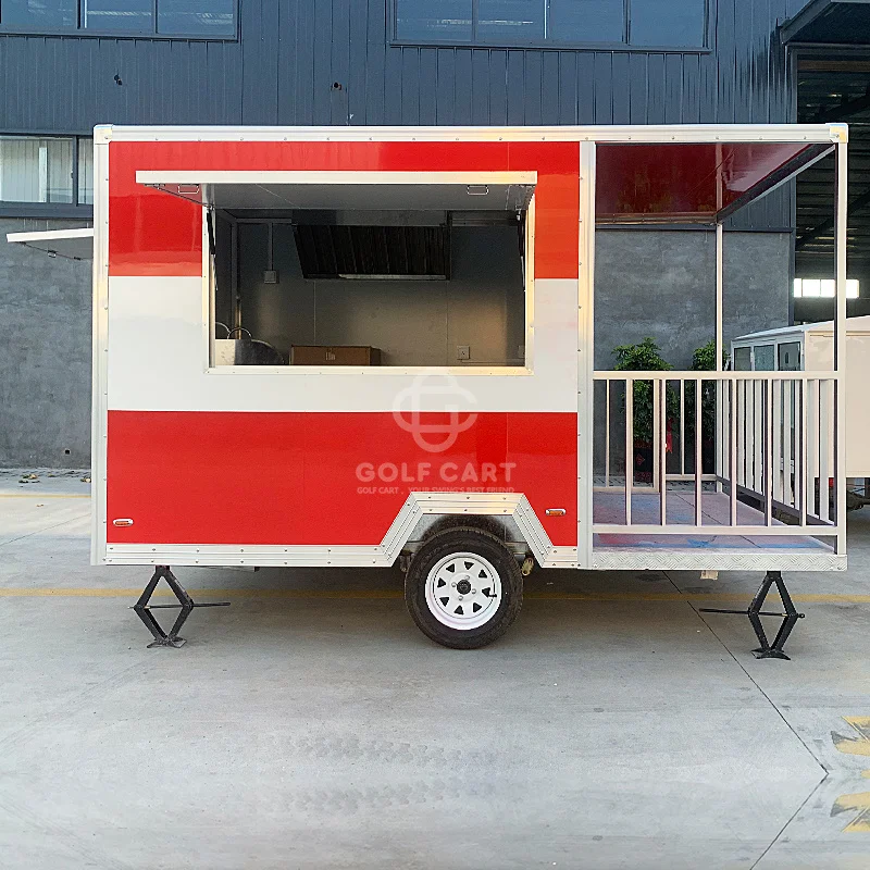 Snack Trailer Mobile Snack Pizza Fast Food Truck Stainless Steel Catering Concession Coffee BBQ Food Trailer With PorchFor Sale