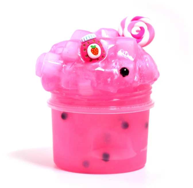 Boba Strawberry Scented Jelly Cube Slime Non Sticky Stretchy Crystal