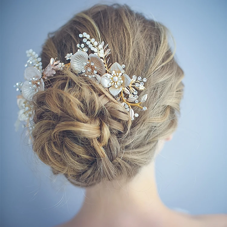 Hot Sale Handmade Metal Leaf Headdress Bridal Accessories Jewelry Wedding Crystal Opal Hair Combs