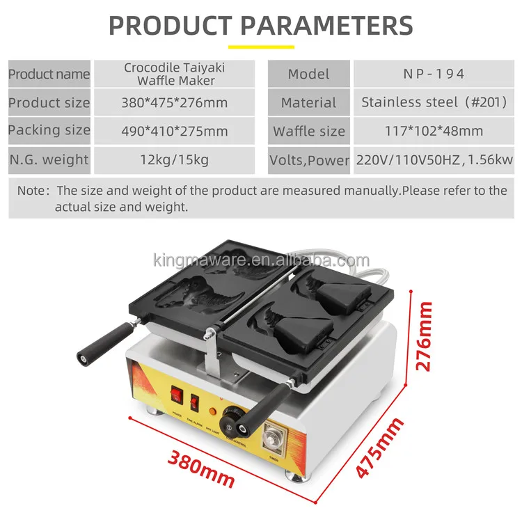 Street Food Usa /mexico Ice Cream Cone Waffle Maker Machine Big Crocodile Shape Taiyaki Machines