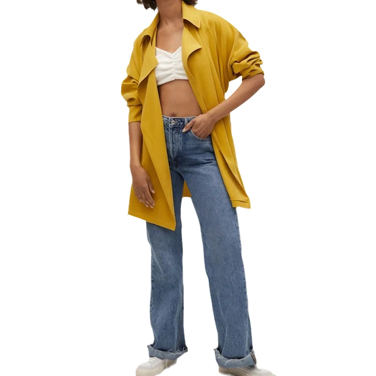 2021 fashion custom fall desinger lady wholesale autumn and winter oversized short casual korean yellow trench coat for women