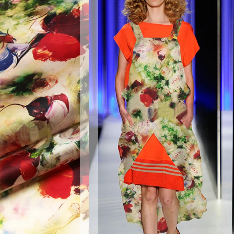 
 Ткани из 100% натурального шелка с цифровым принтом и цветочным узором на заказ  