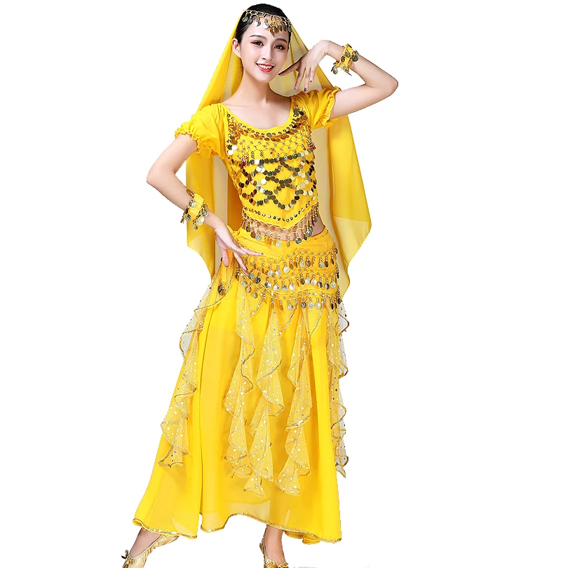 Aiihoo Ensemble Danse Du Ventre Orientale Pailleté - Crop Top + Jupe Longue Femme Salsa Rumba