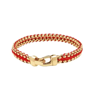 316L Stainless Steel 4mm Red Rope Cord Chain Link Bracelet 18K Gold Plated Options Custom Length Unisex Jewelry for Anniversary