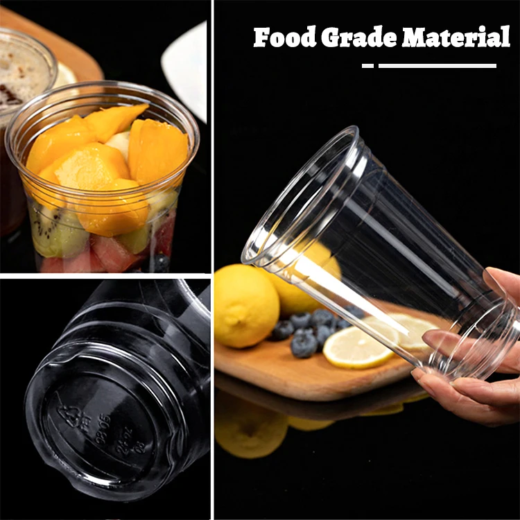 Custom 12oz 16oz 24oz  32oz disposable clear fruit beverage smoothie plastic cup with pet lids factory