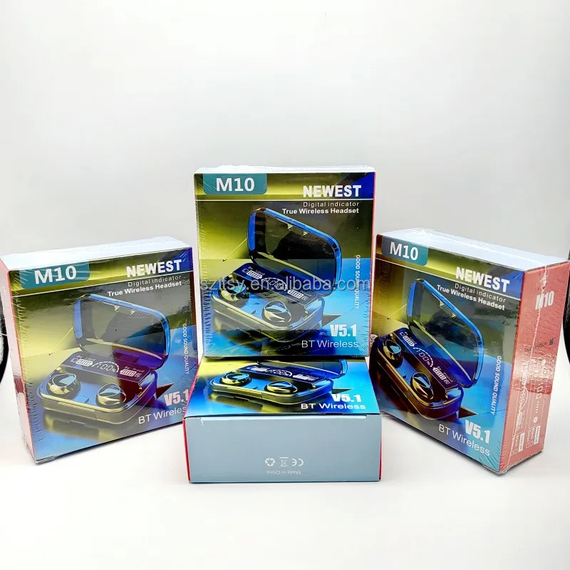 2023 наушники с низкой задержкой M10 Twis 9D водонепроницаемые стерео Bt 5 1 светодиодный дисплей беспроводные f9-5