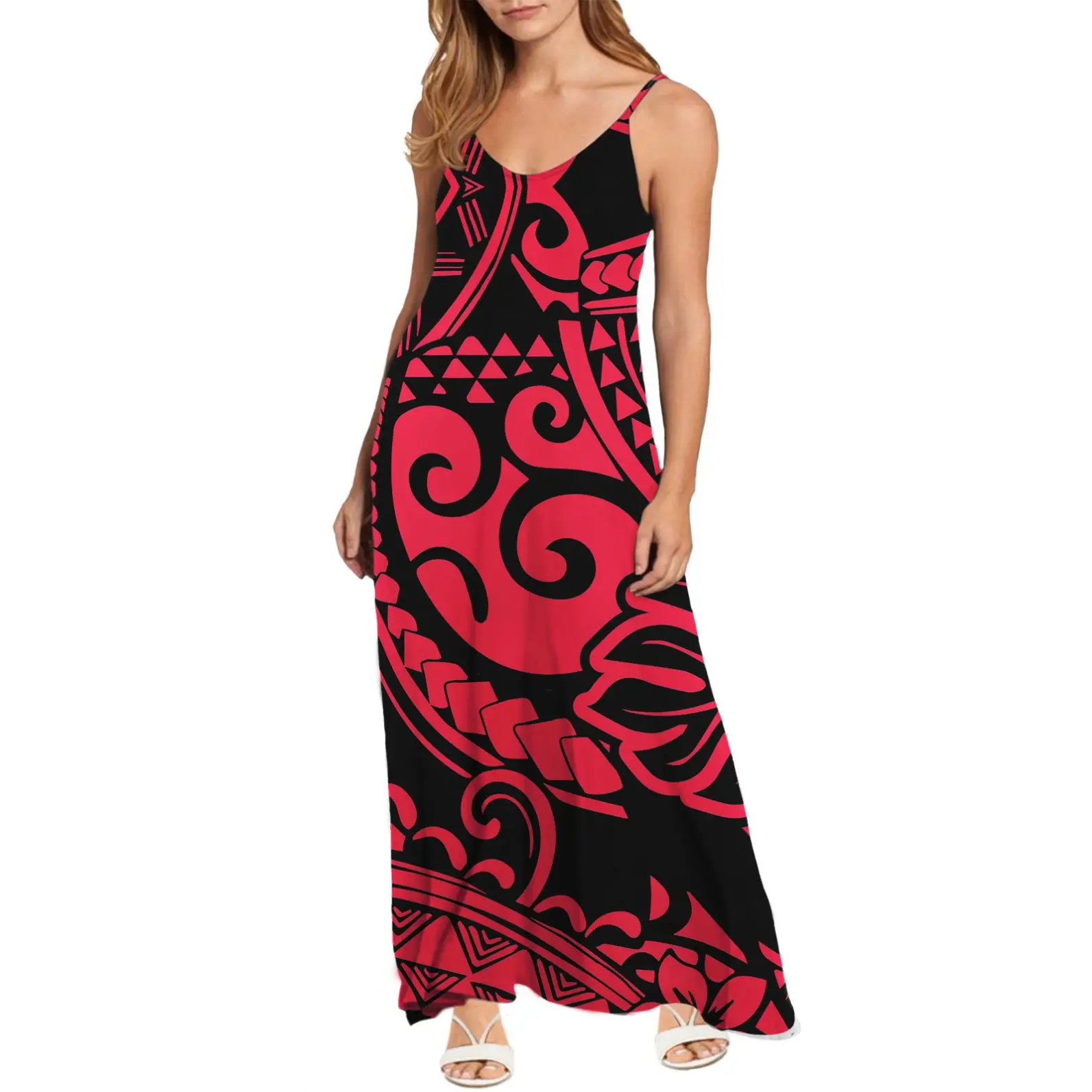 Largo Vestido De Noche De Verano Para Mujer,Vestido Playero Con Estampado  Tribal De Tentáculos Polinesianos De Color Rojo Tonga,Cuello Redondo Y  Tirantes Finos - Buy Vestidos Para Las Mujeres Vestidos De Noche,Vestidos