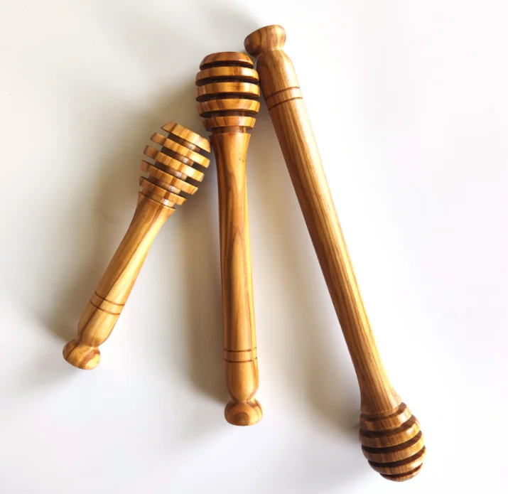 Высокое качество, оптовая продажа, различные размеры, деревянный медовый серверный капельница, мешалка из натурального оливкового дерева, медогенератор для банок