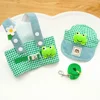Three piece set of frog green grid