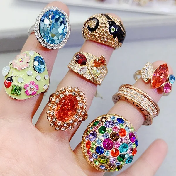Gold-plated Multi-ring Set Finger Gemstone Jewelry Women Diamonds Rings ...