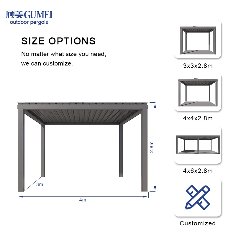 Modern Automatic Patio Gazebo Outdoor Arches Bioclimatic Aluminium Pergola Opening Louvred Roof