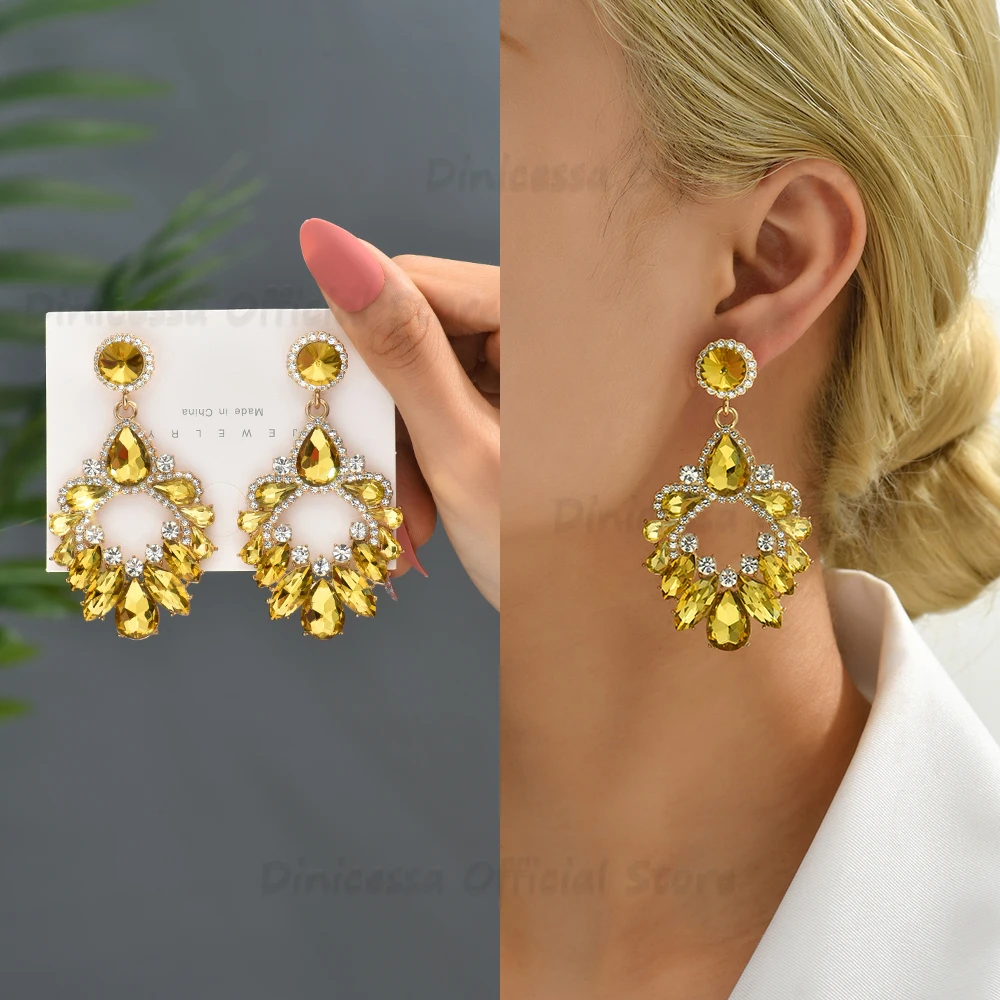 2025 Luxury 12 Colors Design Chandelier Large Dangle Drop Earrings for Women Flower Crystal Women Statement Drop Earrings Women
