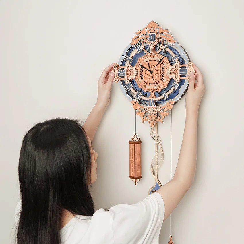 Robotime Rokr LC701 Romantic Note Wall Clock Mechanical Gear Wooden 3D Diy Handmade Assembled Jigsaw Puzzle Toys
