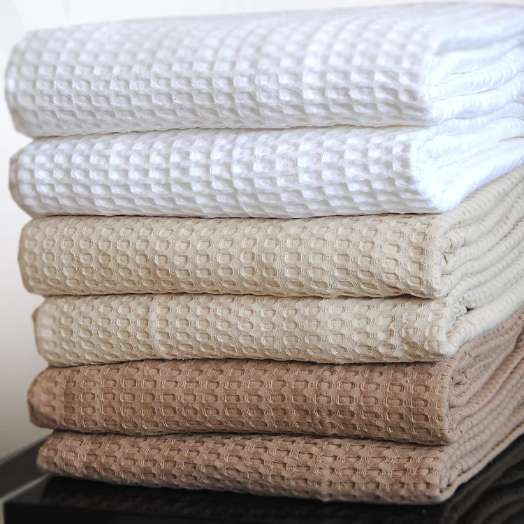 Brand New Plush 100% Cotton Hotel Home Soft Quality Plain Solid Color Waffle Blanket