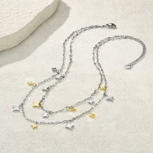 Sweet Fresh Double-layer Star Necklace Light Luxury High-end Sense Shines Exquisite Niche Stainless Steel Jewelry Wholesale