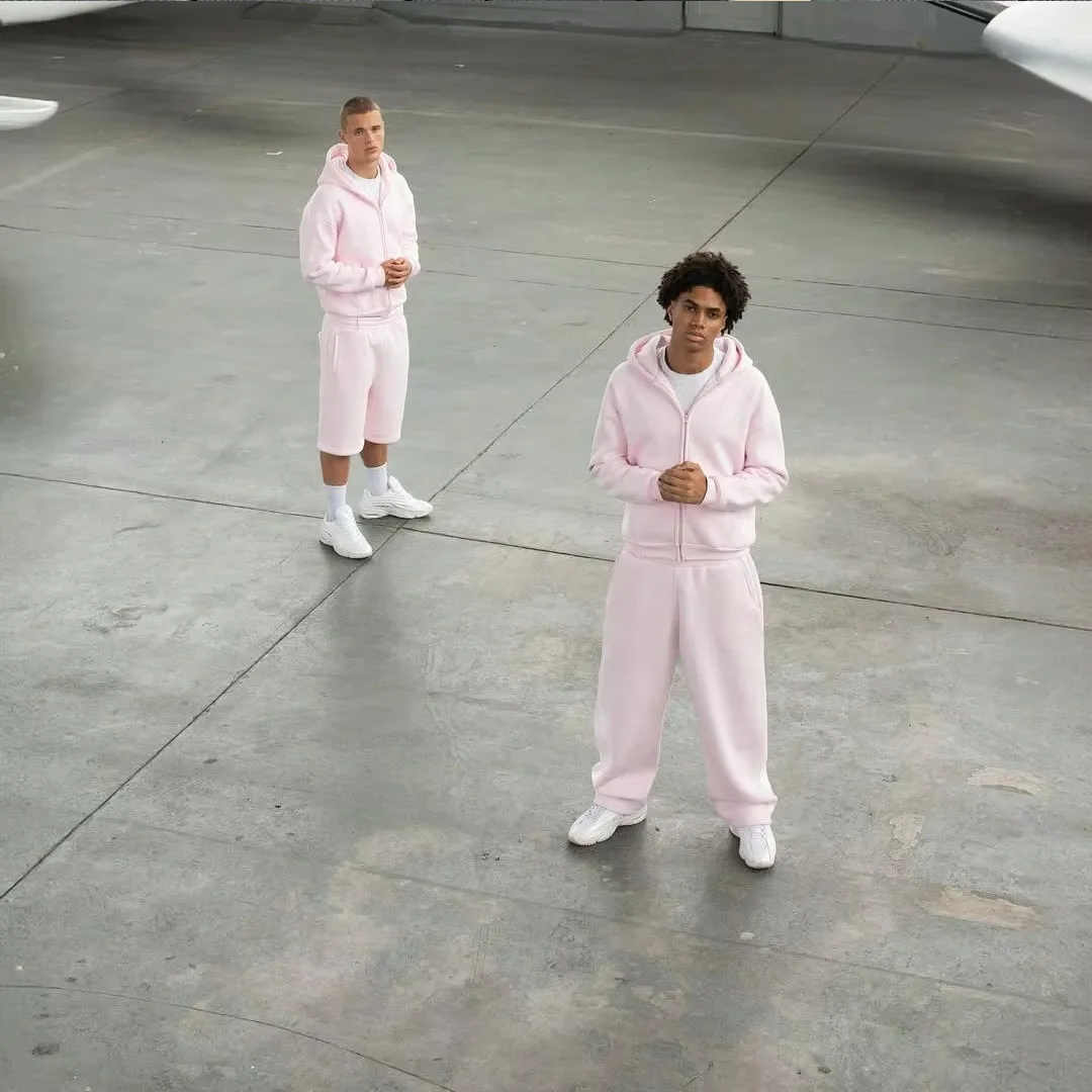Brugerdefineret højtkvalitet jogger-essentials unisex trykt tracksuit til fritid, med lynlås og løst skærende herrehoodie