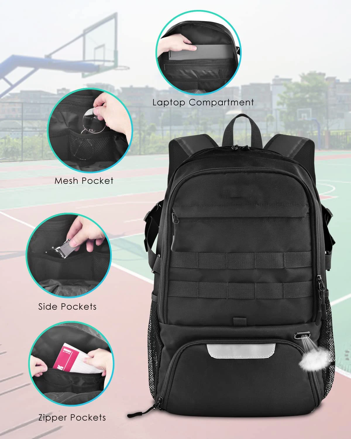 Sports Soccer Basketball Bag Volleyball Football Gym Backpack with Anti-Theft Zipper USB Port Polyester Lining Shoe Compartment