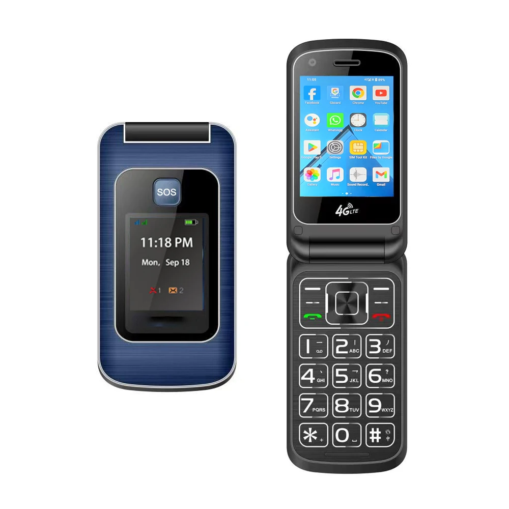 Large Buttons 2.8 Inch LTE Android Quad Core Dual Screen Flippable Smartphone with Touch Screen and 2100mAh Battery